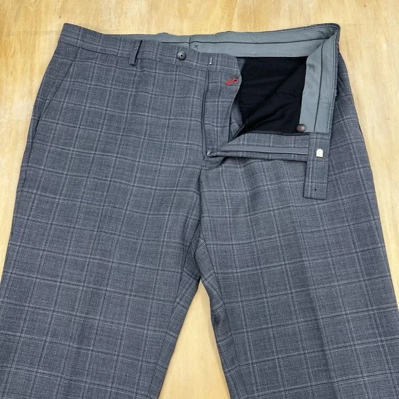 Kenneth Cole Suit Mens 46R Slim Fit Wool Blend Stretch Pants 40x32 Gray Plaid